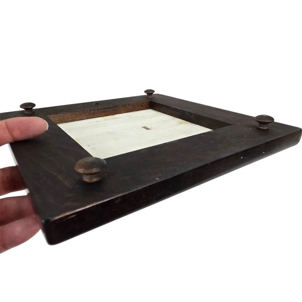 Vtg 60s Fujimiyaki Ceramic Tile Trivet in Footed Wood Frame 